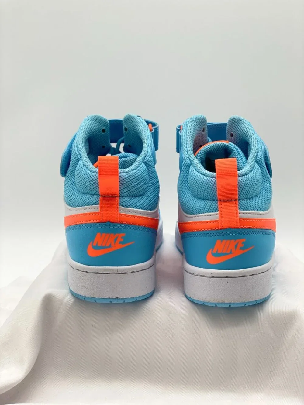 Nike Court Borough Mid 2 Kids Sneakers Aquarius Blue Total Orange 6Y - Picture 8 of 8